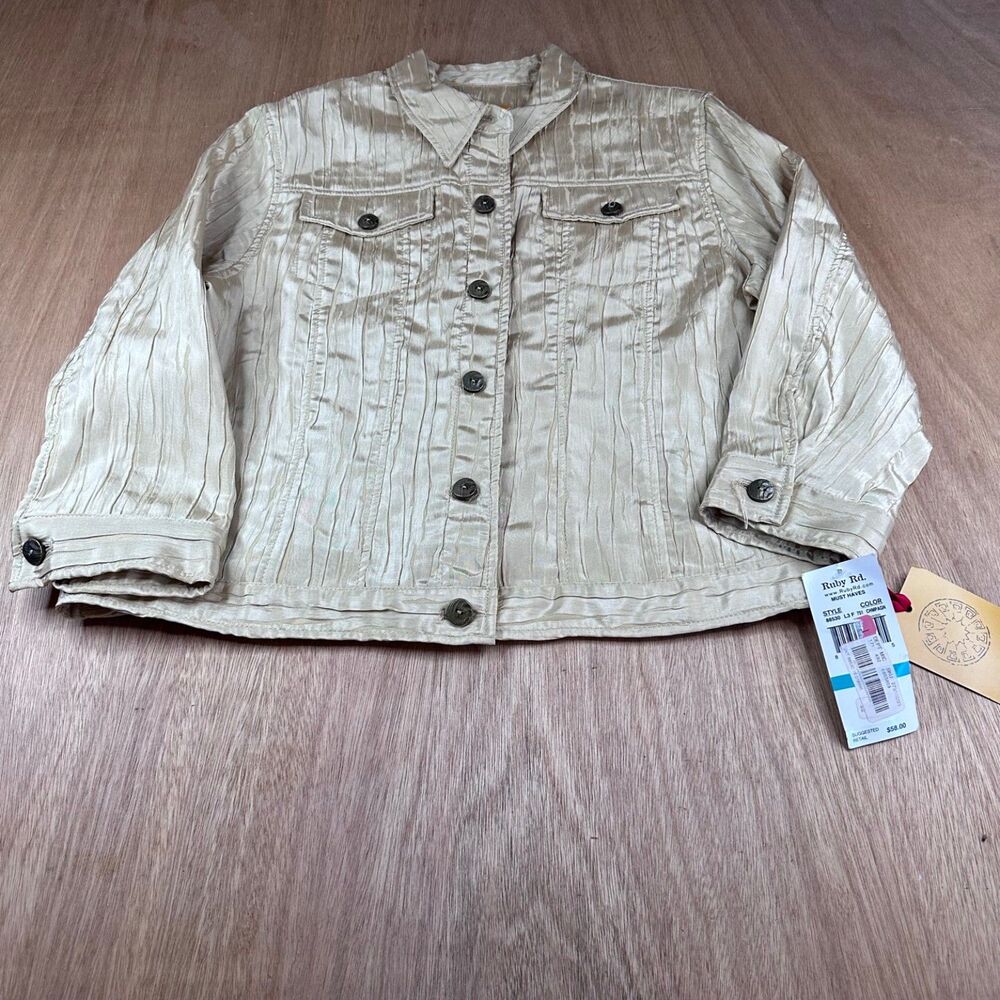 Ruby Rd Champagne Textured Button‎ Jacket Women's 16 Lightweight